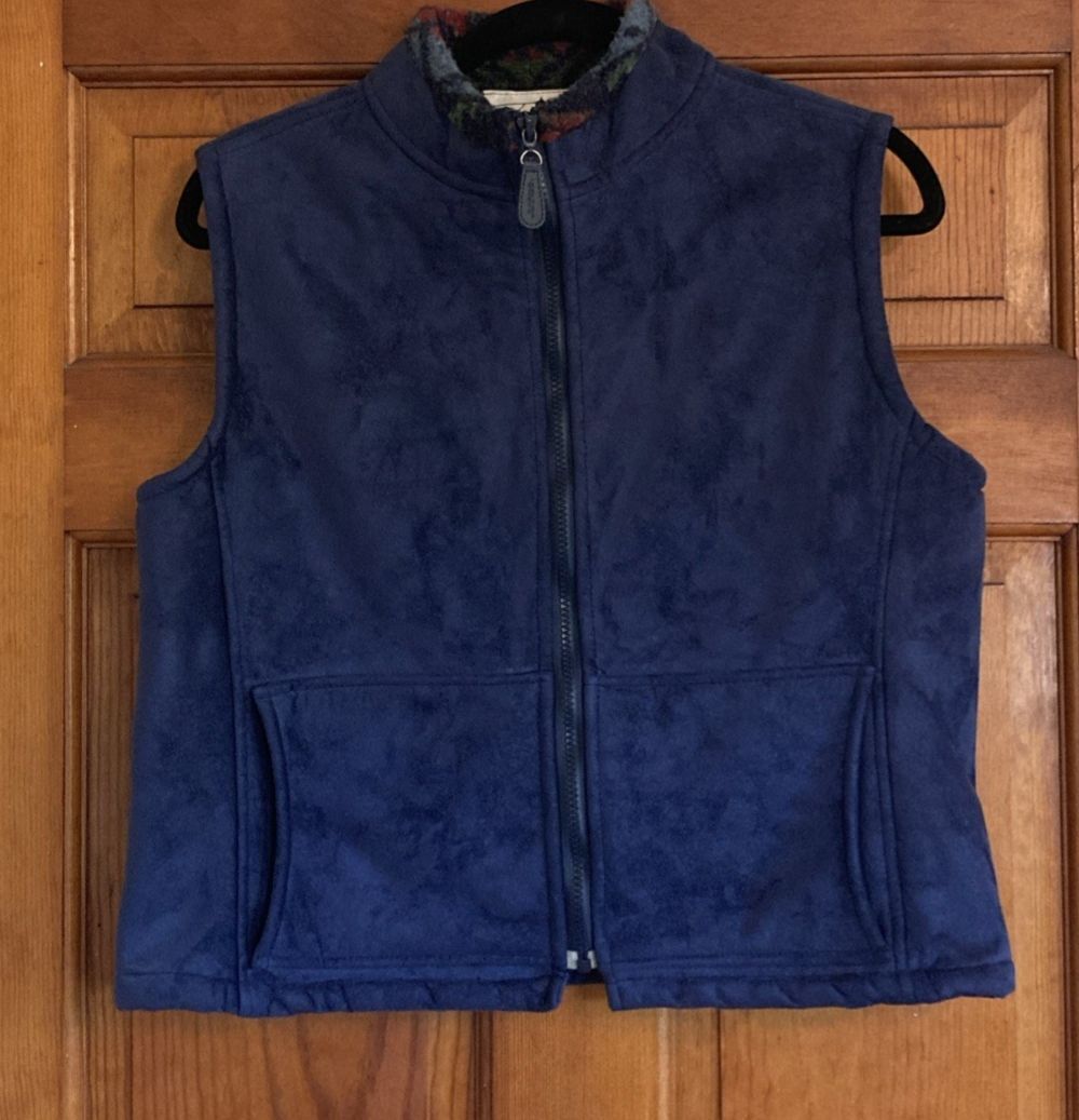 Tasha Polizzi Womens M Navy Blue Faux Suede Southwestern Fleece Lined Zip Vest